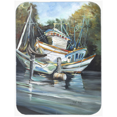 Caroline's Treasures Shrimpers Cove and Shrimp Boats Glass Cutting Board