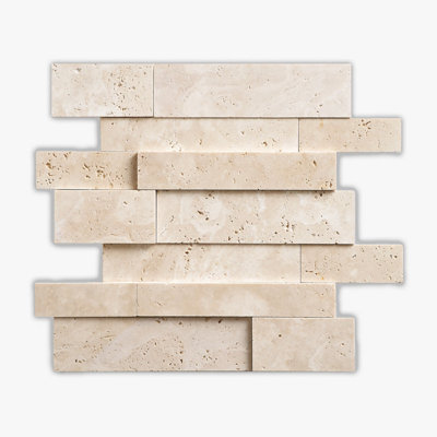 Ivory Travertine Honed 3-Dimensional Travertine Mosaic