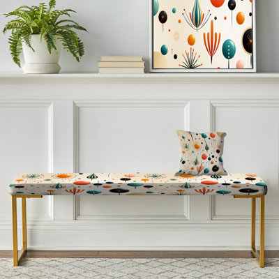 Midcentury Upholstered Gold Bench