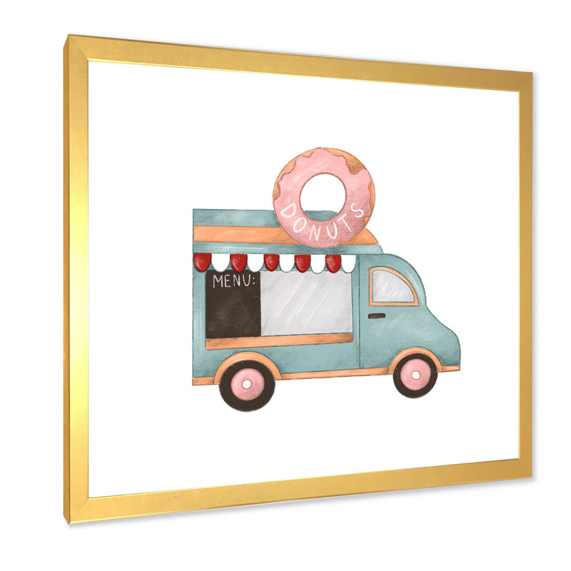 Art rétro sur toile, Donut Van Kiosk, Encadrement doré, H 30 po x l 30 po x P 1 po