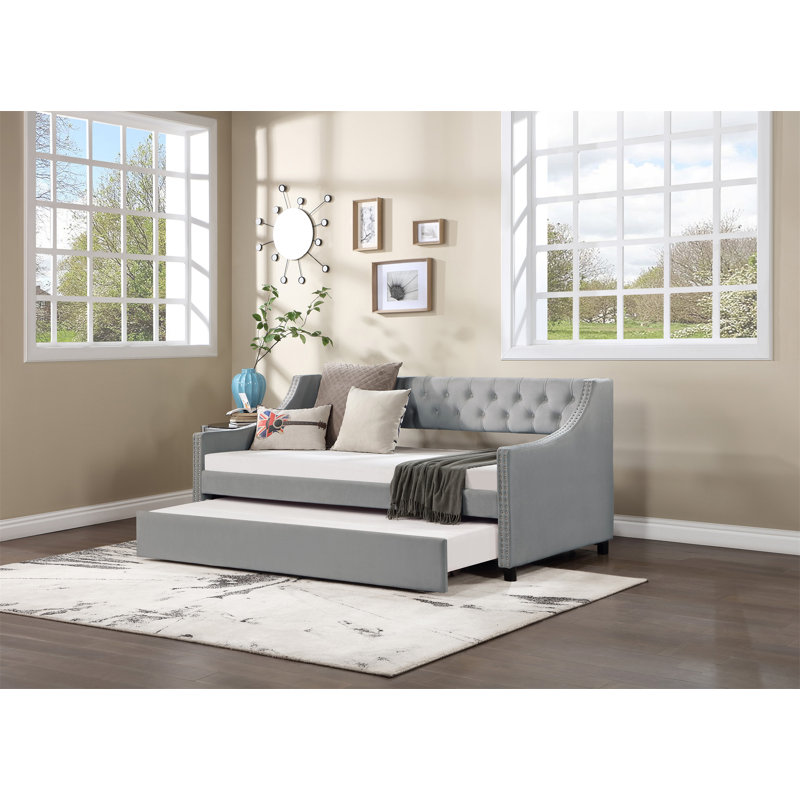 Darikson Extendable Fabric Upholstered Daybed, Gray, Full