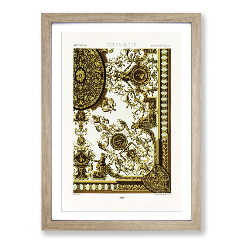 A 17th Century Scroll Pattern by Albert Racinet - Picture Frame Painting Print, 65cm H x 48cm W x 2cm D, Oak Framed