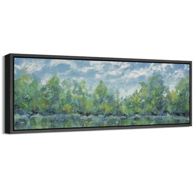 «Rustic Countryside Lush Riverside Grove Impressionist Landscape», reproduction d'art sur toile