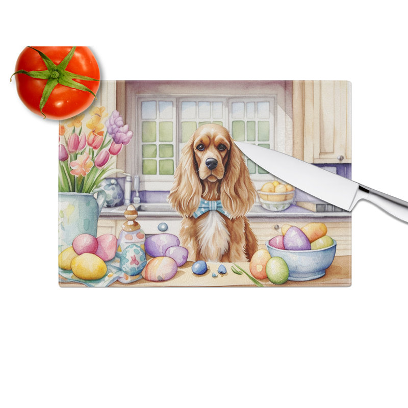 Decorating Easter Cocker Spaniel Glass Cutting Board
