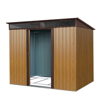 8ft x 6ft Outdoor Metal Storage with Lockable Sliding Doors and Transparent plate for Garden, Lawn (Coffee)(W540P185316)