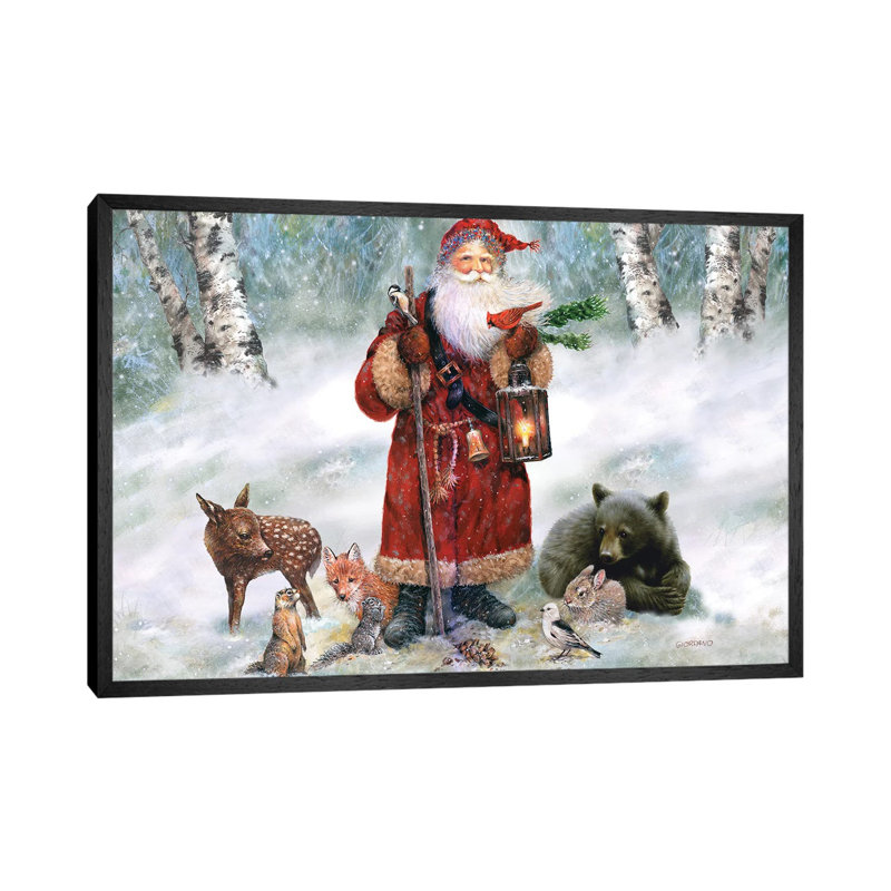 Woodland Santa - Painting on Canvas, 66.04 cm H x 45.72 cm W, Black Floater Framed