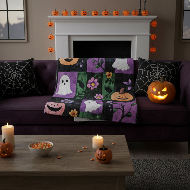 Couverture en flanelle à imprimé fantôme châle d'Halloween toutes saisons, B