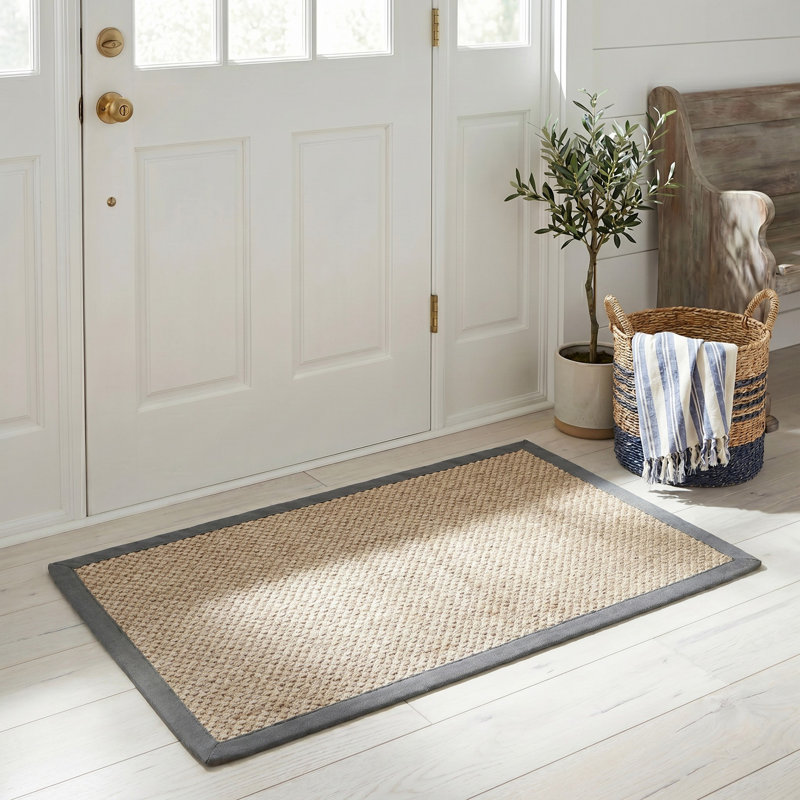 Debroh Natural Fiber Sisal With Latex Solid Color Rug, Rectangle 2'6" x 4'