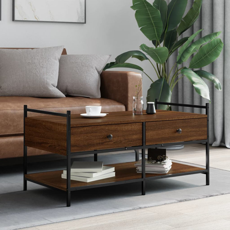 Hoch Four Leg Coffee Table with Storage, Brown Oak