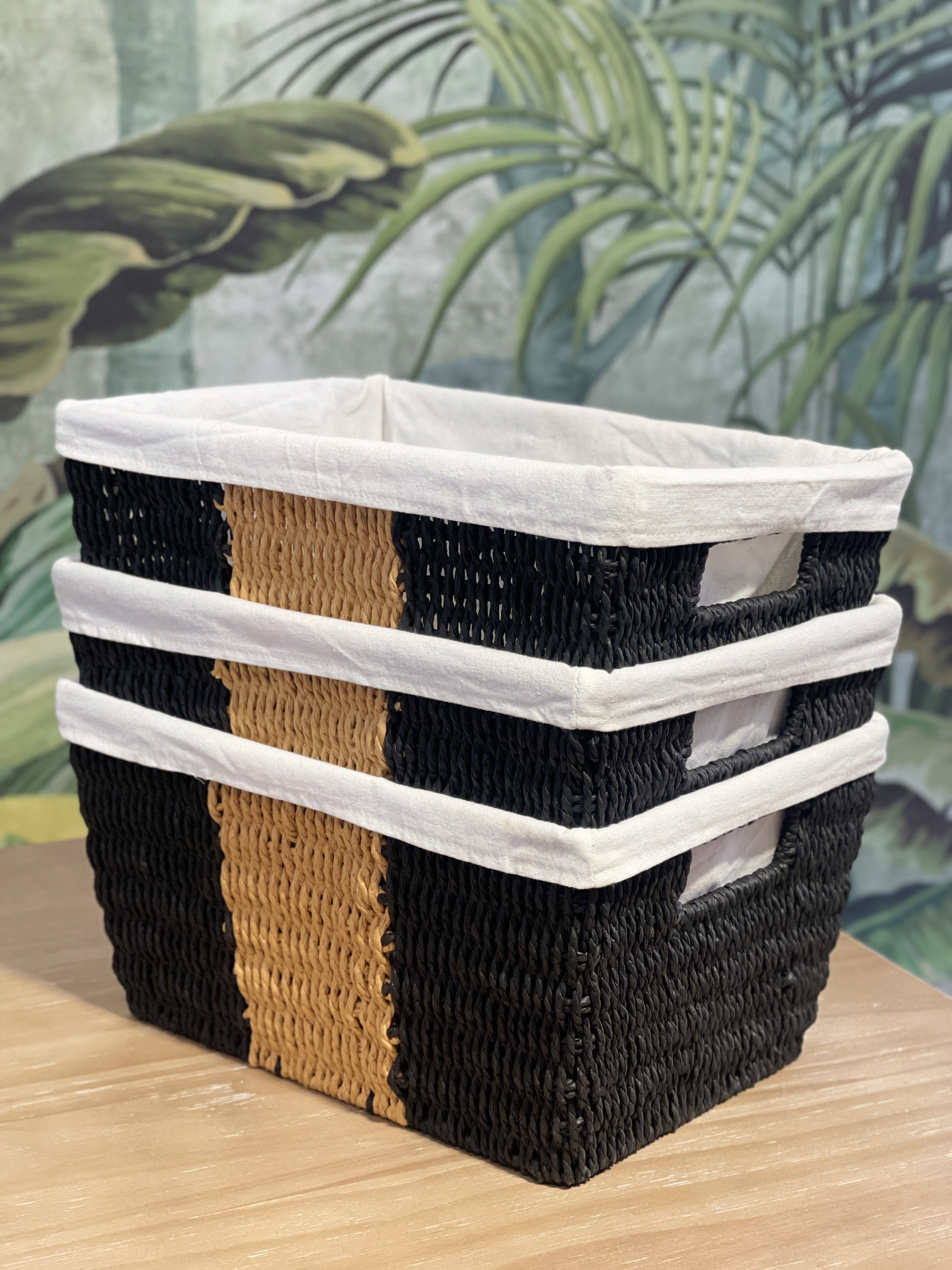 Set of 5 Brown Rectangle Woven Storage Nesting Baskets for Closet  Organization, Bathroom Shelves, Pantry, Vanity, Bathroom, Laundry, Dresser
