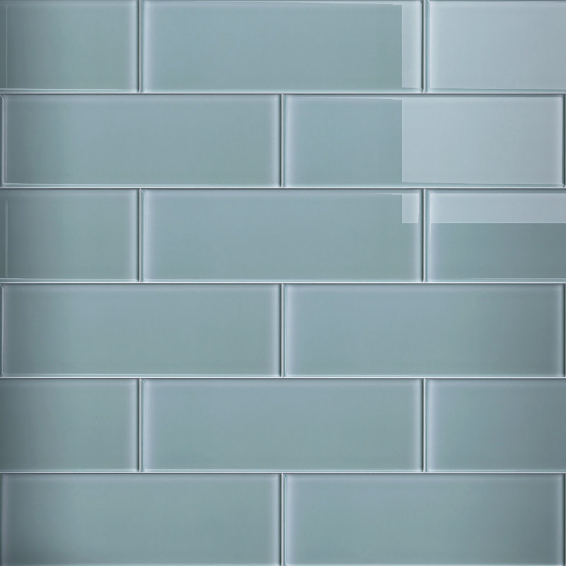 Crystile 4" x 12" Glass Mosaic Subway Tile, Blueish Gray