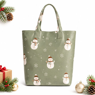 Christmas Snowman Tote Bag Holiday Winter Print Handbag with Handles Christmas Decor Gifts