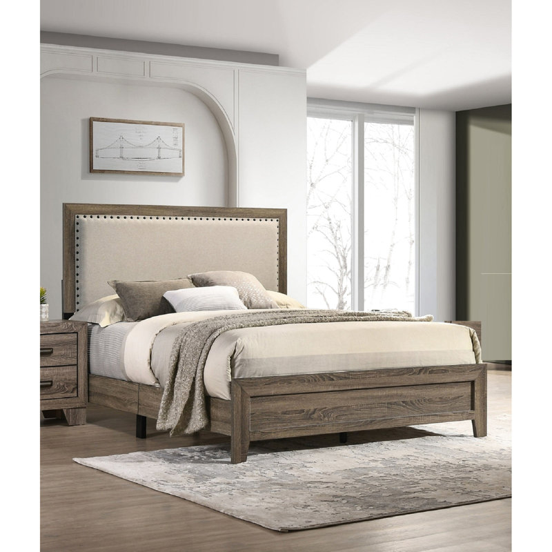 Lit plateforme en tissu, Lit simple, Gris