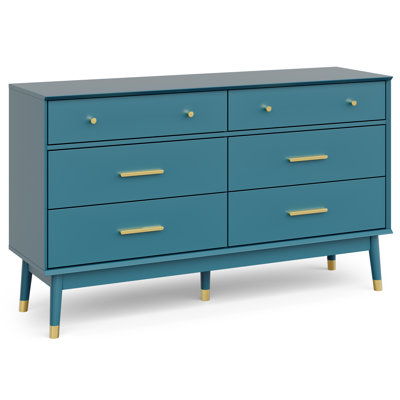 Commode moderne à 6 tiroirs avec poignées dorées, coffre de rangement de 54 po de largeur pour la chambre à coucher ou le salon
