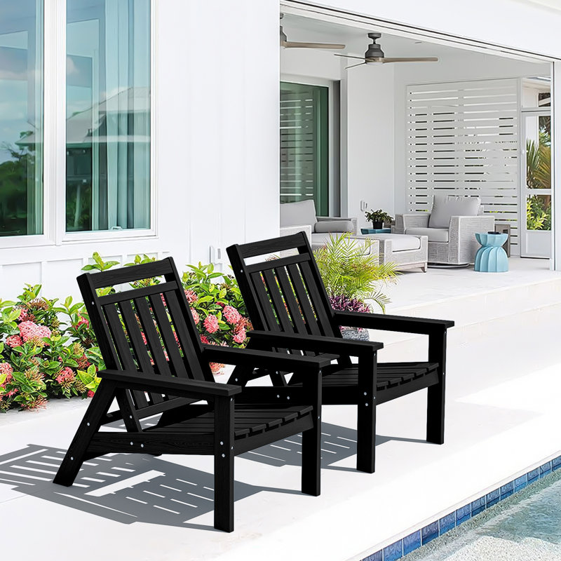 Set Of 2 Adjustable HDPE All Weather Outdoor Adirondack Chair, Black