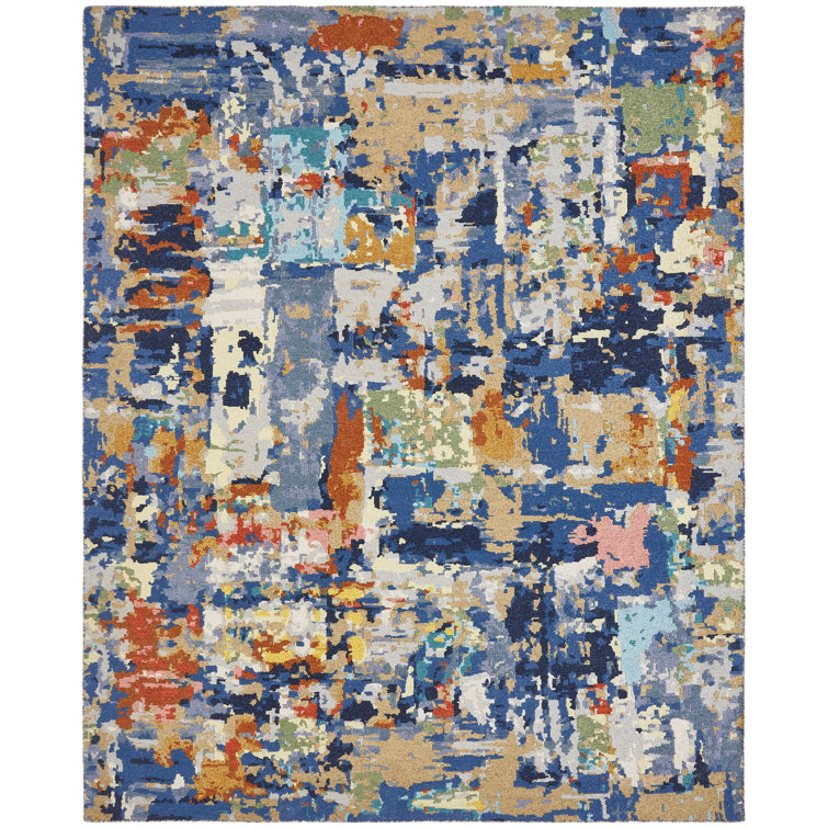 Wool Abstract Area Rug in Blue