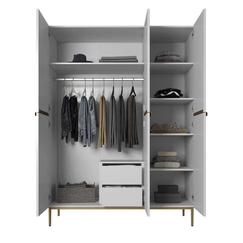 Alidia 3 Door Manufactured Wood Wardrobe, White/Gold