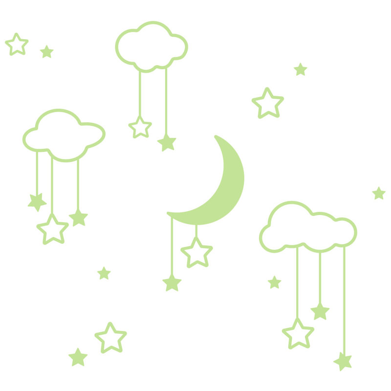 Décalcomanie murale étoiles et nuages lune, H 36 po x l 39 po x P 0,01 po, Tarte à la lime