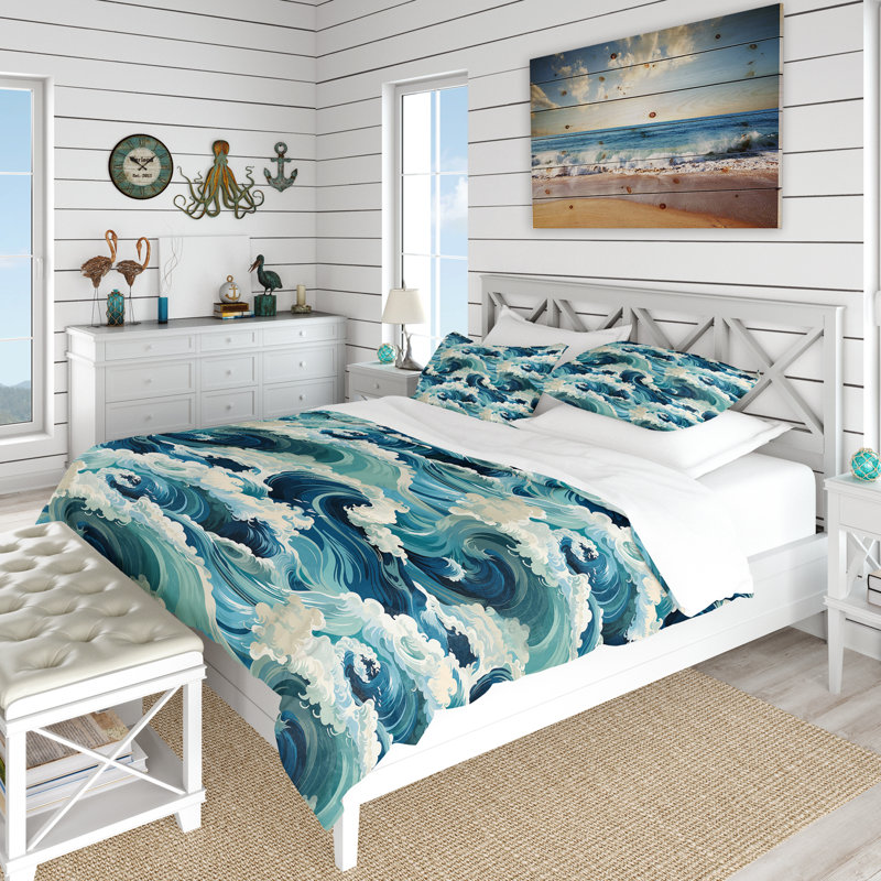 Literie des vagues du Japon lors des vagues du Tsunami II, Housse de couette pour grand lit et 2 taies décor