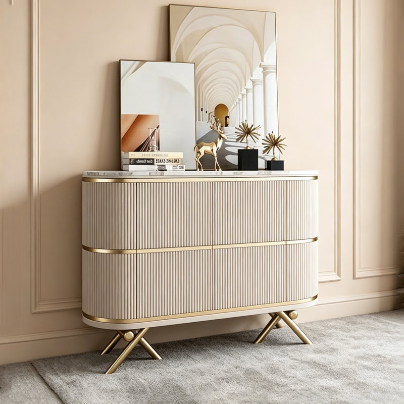 Buffet ovale minimaliste de style italien, Beige, H 35,43 po x l 47,24 po x P 15,75 po