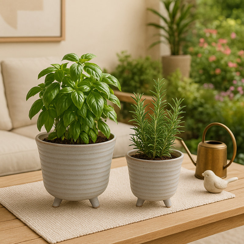 Gracie Oaks Unique Footed Planters, 2-Pieces, Beige Ivory