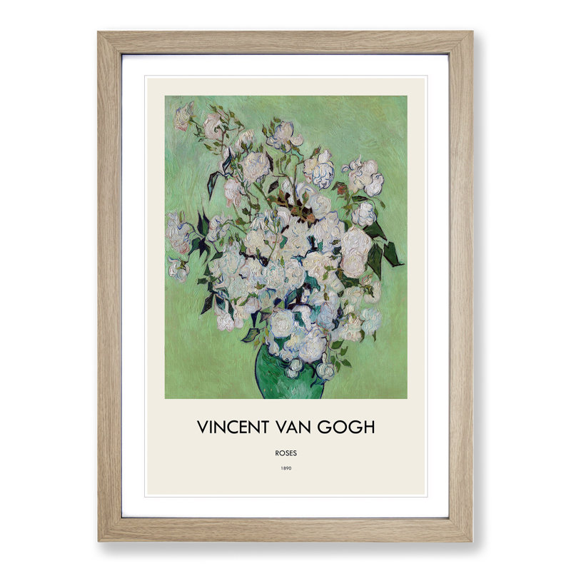 White Roses by Vincent Van Gogh - Framed Print, 48cm H x 36cm W x 2cm D, Oak Framed