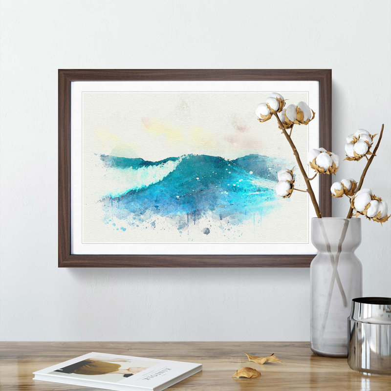 Rolling Ocean Waves in Abstract - Picture Frame Graphic Art Print, 35cm H x 50cm W x 2cm D, Walnut