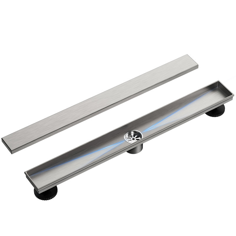 Drain de douche linéaire 24 "avec pieds réglables, Nickel brossé