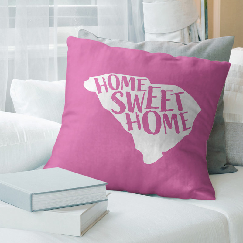 Coussin Home Sweet, 26 po x 26 po, Caroline du Sud, Rose