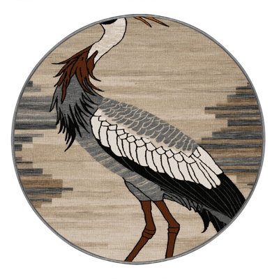 Washable Grey Crowned Crane Wildlife Area Rug