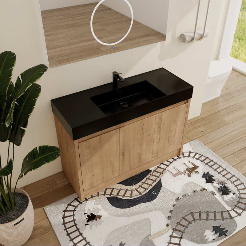 Quarnar 48'' Freestanding Bathroom Vanity with Sink,Floor Standing Vanity with 3 Doors and Matte Black Resin Sink Top, 48"