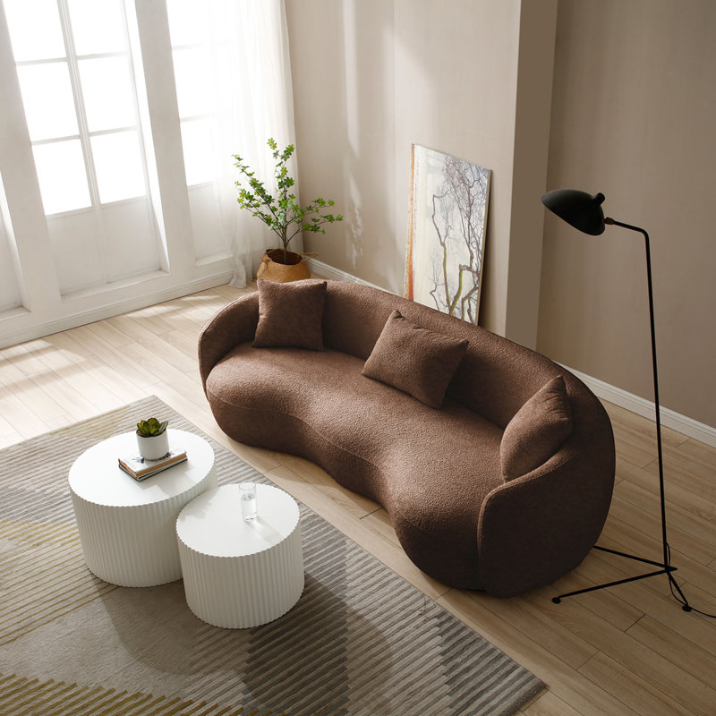 Canapé de salon moderne de style Mid Century 93,6 pouces, canapé en tissu Boucle pour chambre à coucher
