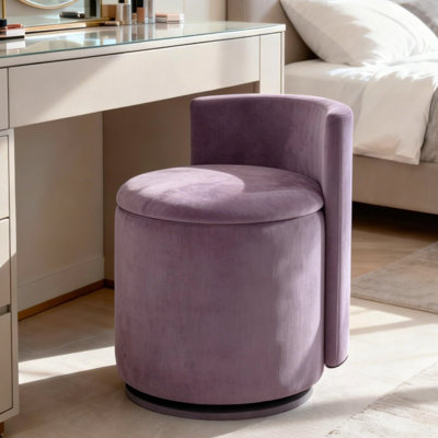 360° Swivel Vanity Stool with Storage, Corduroy Round Vanity Chair with Curved Back, Accent Stool for Bedroom, Living Room, Makeup Room, Dressing Area