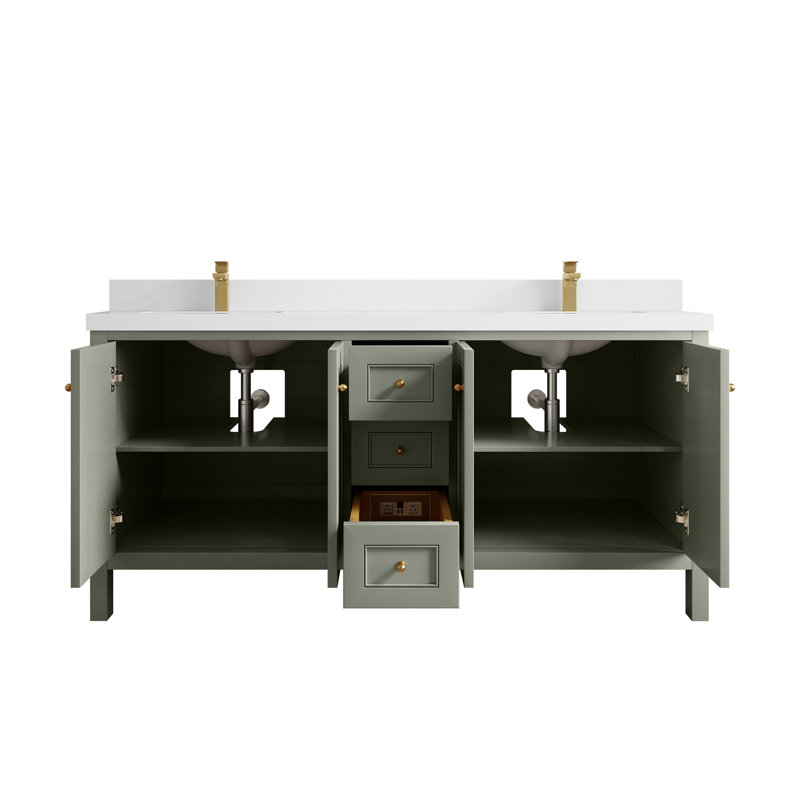 Nashville X P 22 po D Meuble-lavabo double avec 2 po Quartz blanc, Vert