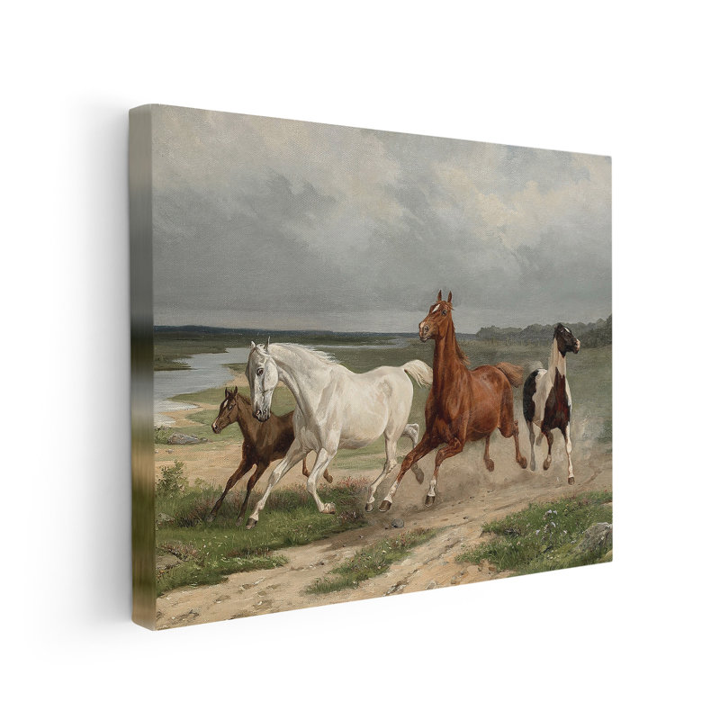 Arvid Fredrik Lonnroth - Fuyant les chevaux, 18"H x 24"W, Canvas, Unframed