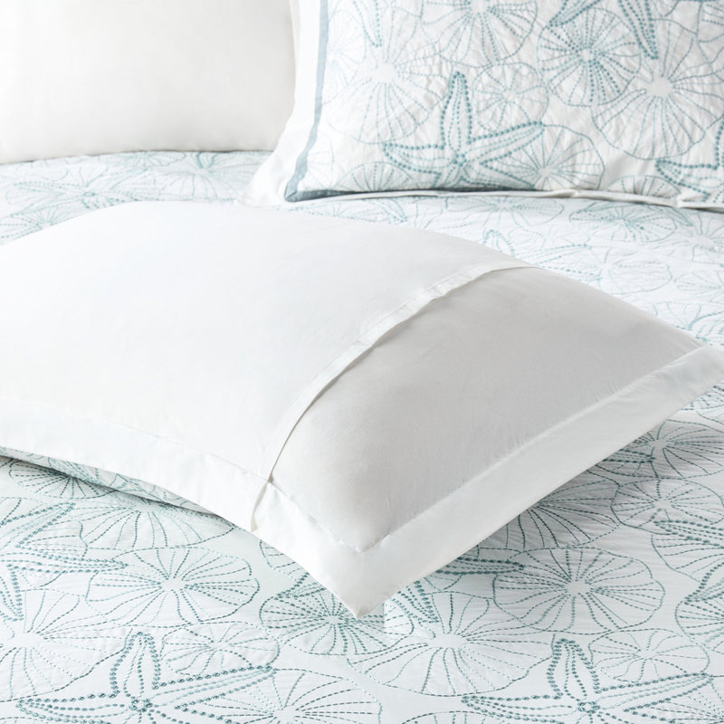 Édredon très grand - 100% coton, blanc avec broderie bleue, surdimensionné et confortable pour un rembourrage foncé