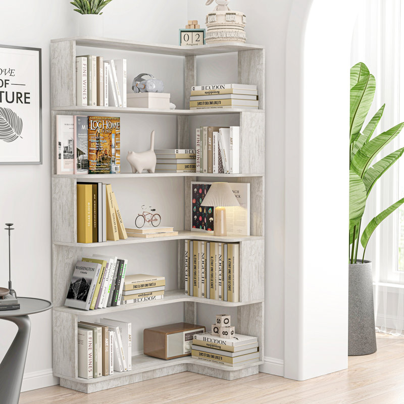 Bibliothèque de coin autoportante pour le salon, Gris clair