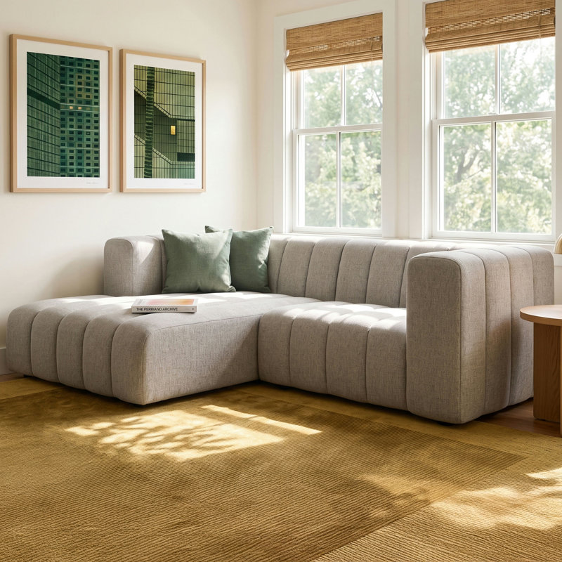 Bowry 88" Wide Sofa & Chaise, Left Hand Facing, Gray Polyester