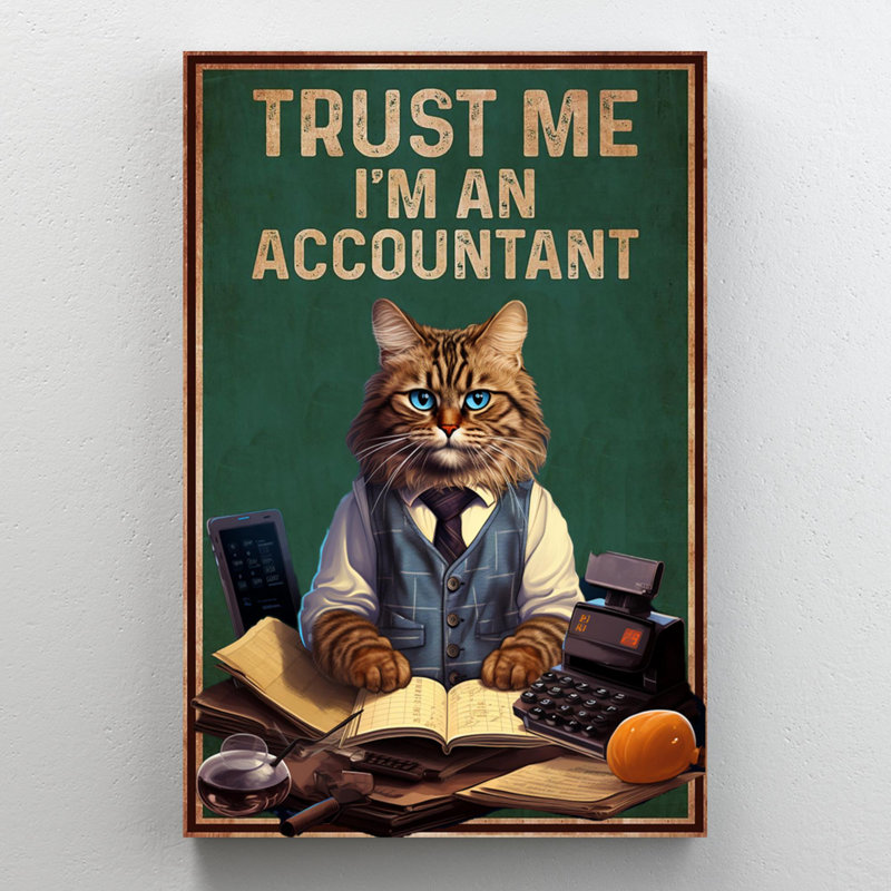 «Cat Trust Me Im An Comptant», reproduction d'art rectangulaire sur toile tendue 2 pièces, H 20 po x l 16 po x P 1,25 po