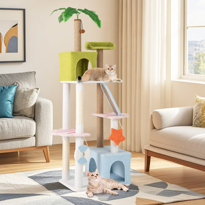 Meuble pour chat 71 po multi-niveaux avec rampe à griffes 71 po