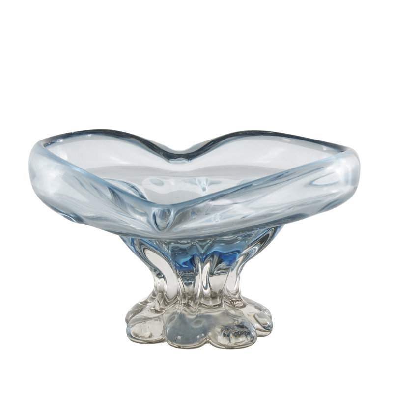 Cole And Grey Glass Ombre Decorative Bowl With Folded Curve Opening And Scalloped Base