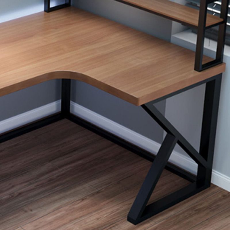 Walnut,Black L-Shaped Solid Wood Writing desk, 64.96" H x 62.99" W x 39.37" D, Right Hand Return