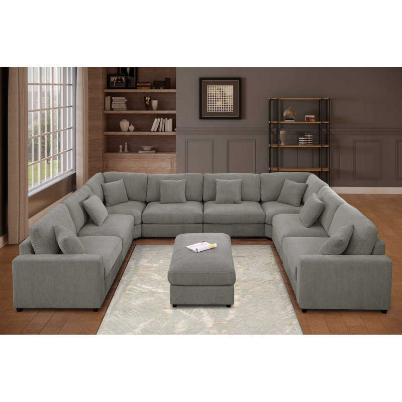 Chenille Modular 12-piece Oversized Reversible Corner Sectional, Gray Polyester