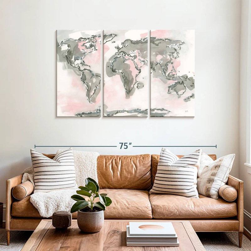 Carte du monde Aliaz rosé, H 36 po x l 57 po