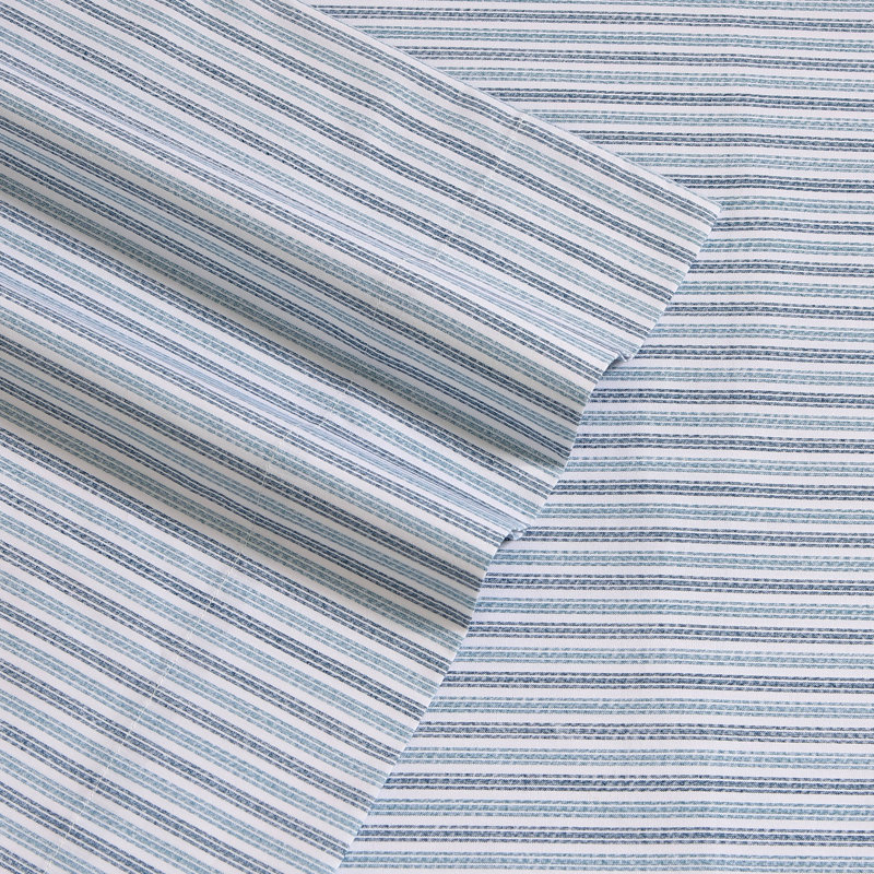 Ensemble de draps en polyester Shasta Lake, Ensemble de draps pour lit simple avec 1 taie d'or, Rayures fines bleues