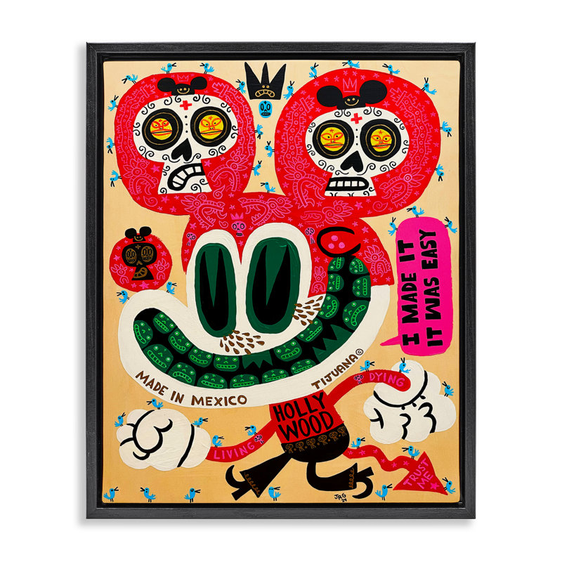 Caricature flottante Bright Mexico, design par Jorge R. Gutierrez, Cadre flottant noir de jais, H 21 po x l 17 po
