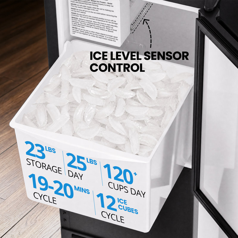 Chichef 15” Undercounter Crescent Ice Maker Machine, 25LBS/24H, Reversible Door