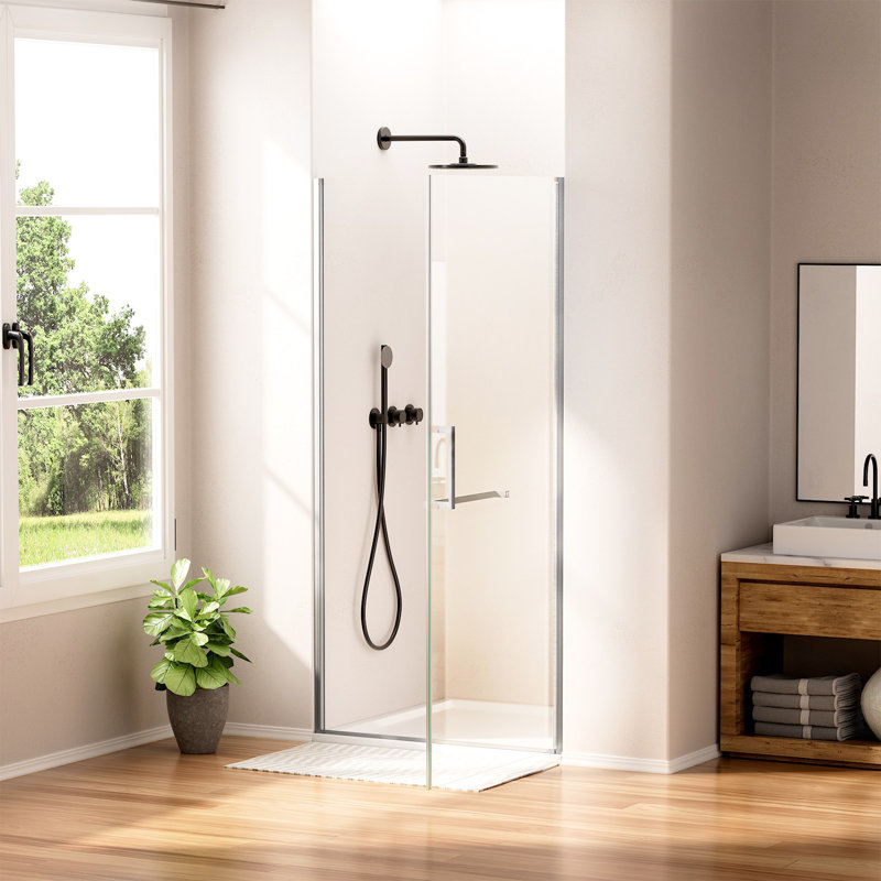 36 In. W X 72 In. H Pivot Frameless Shower Door In Brushed Nickel Finish With Tempered Glass, Brushed Nickel