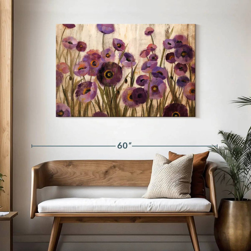 Harnek rose et fleurs mauves, H 30 po x l 45 po