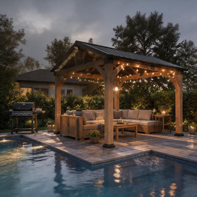 10x12 ft Cedar Hardtop Gazebo with Steel Roof